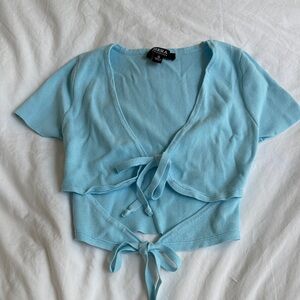 Hera Sky Blue Tie-Front Crop Top